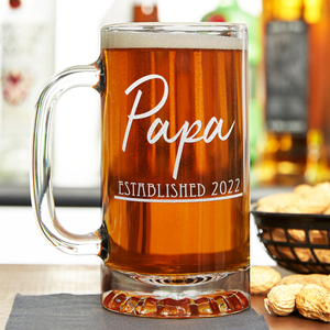 Papa Established 2022 16 Beer Mug Glass