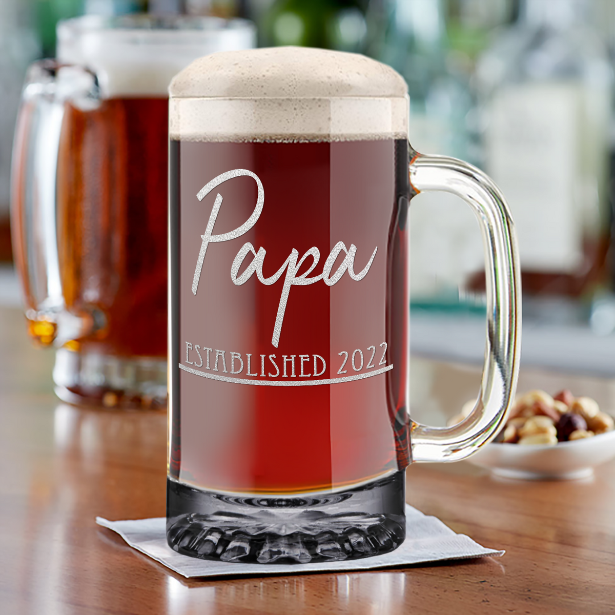 Papa Established 2022 16 Beer Mug Glass