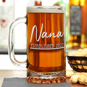 Nana Established 2022 16 oz Beer Mug Glass