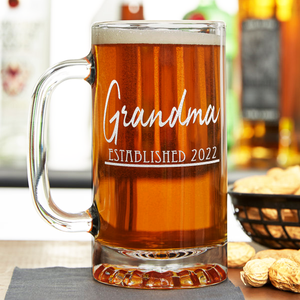 Grandma Established 2022 16 oz Beer Mug Glass