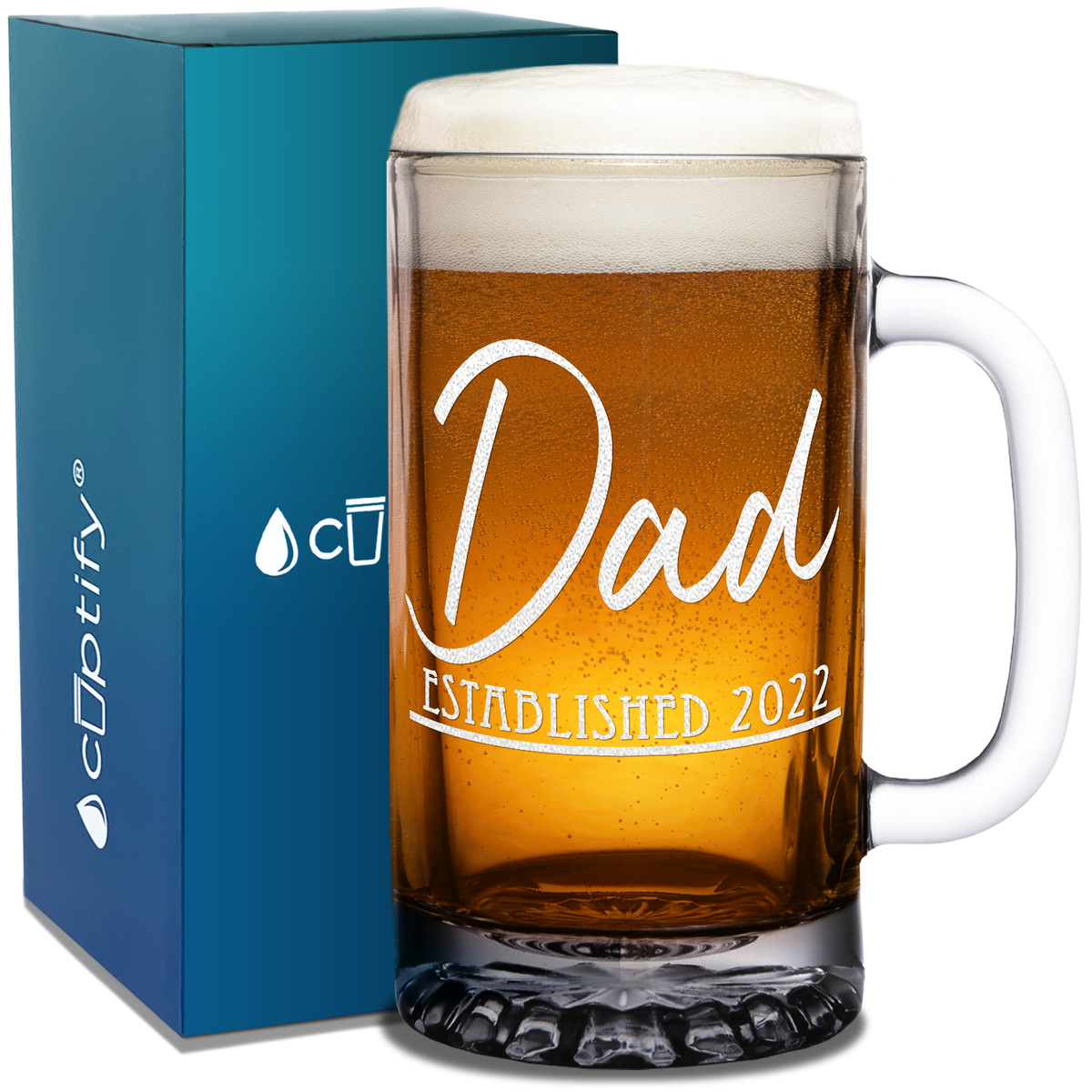 Dad Established 2022 16 oz Beer Mug Glass