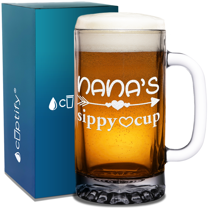 Nana's Sippy Cup Etched on 16 oz Beer Mug Glass