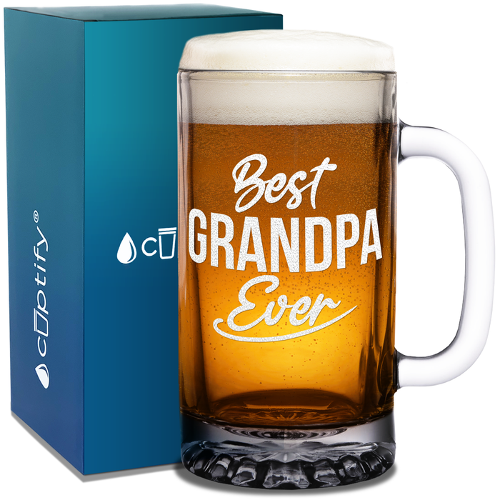 Best Grandpa Ever Etched on 16 Beer Mug Glass
