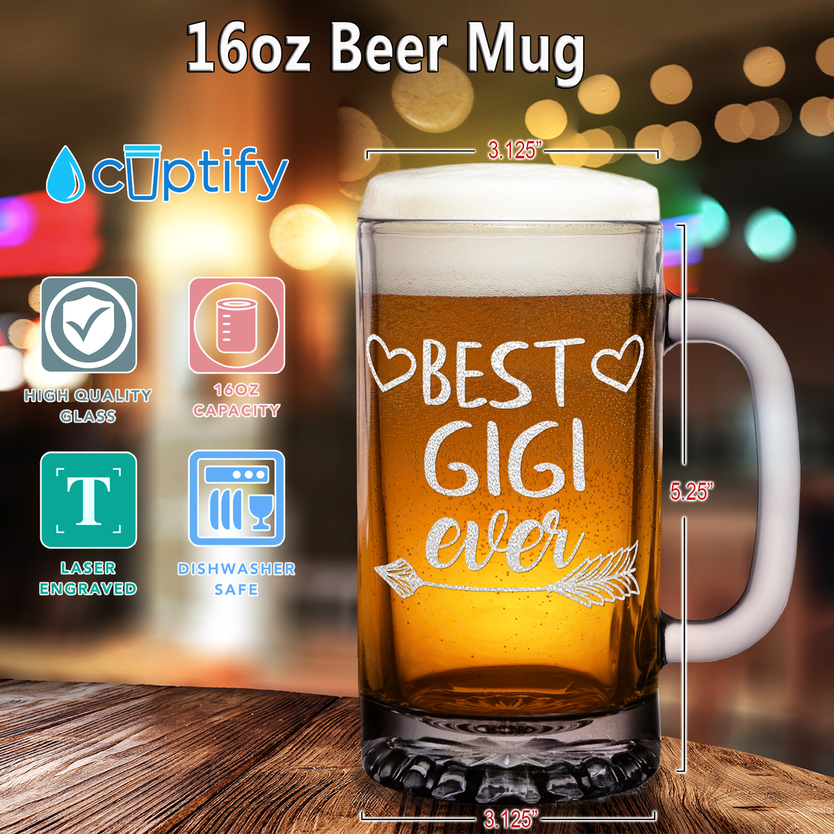 Best Gigi Ever 16 oz Beer Mug Glass