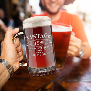 33rd Birthday Gift Vintage Aged To Perfection 1989 16oz Glass Mug