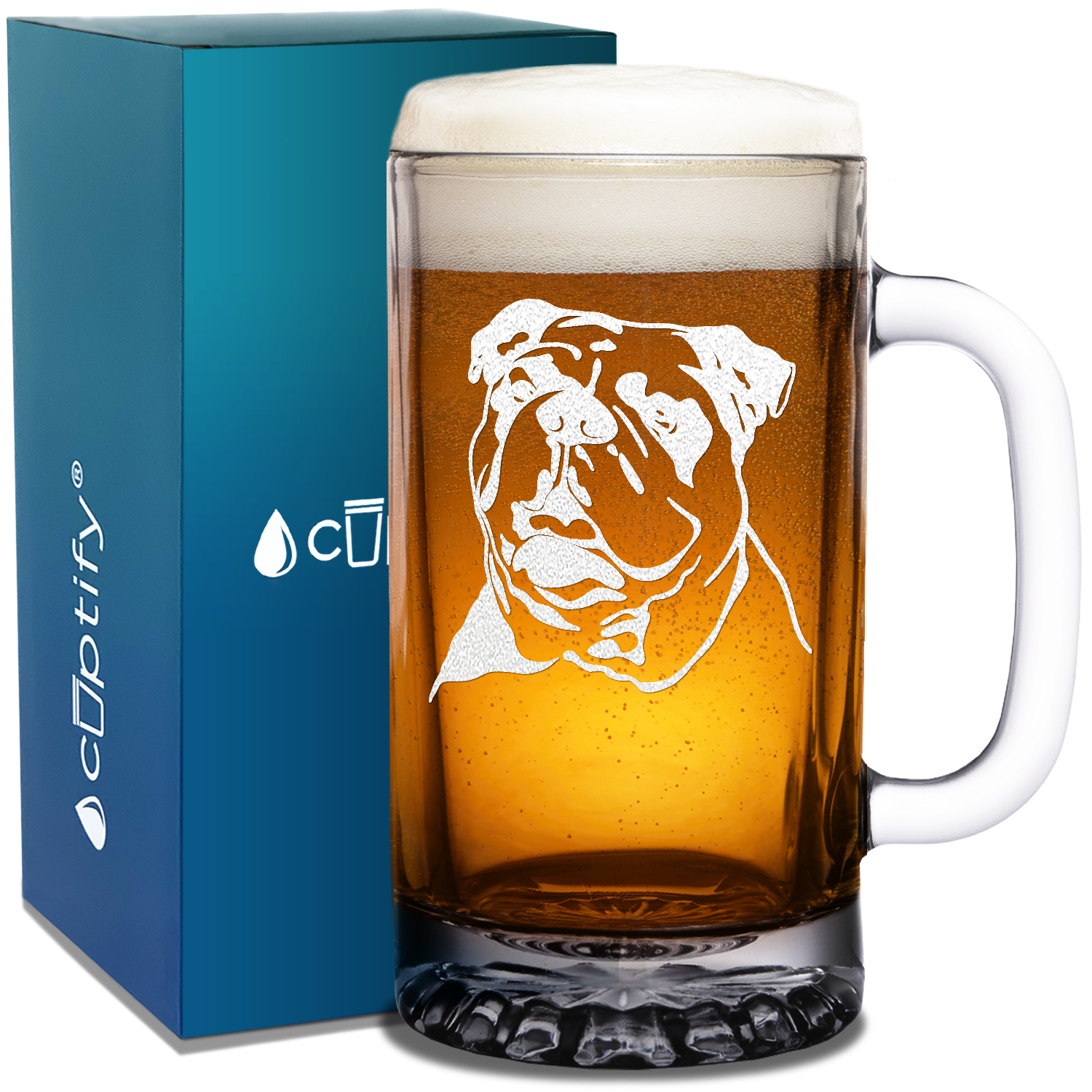 Bulldog Head 16 oz Beer Mug Glass
