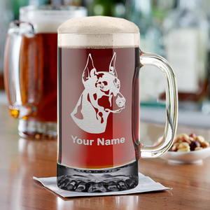 Personalized Doberman Pinscher Head 16 oz Beer Mug Glass