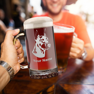 Personalized Doberman Pinscher Head 16 oz Beer Mug Glass