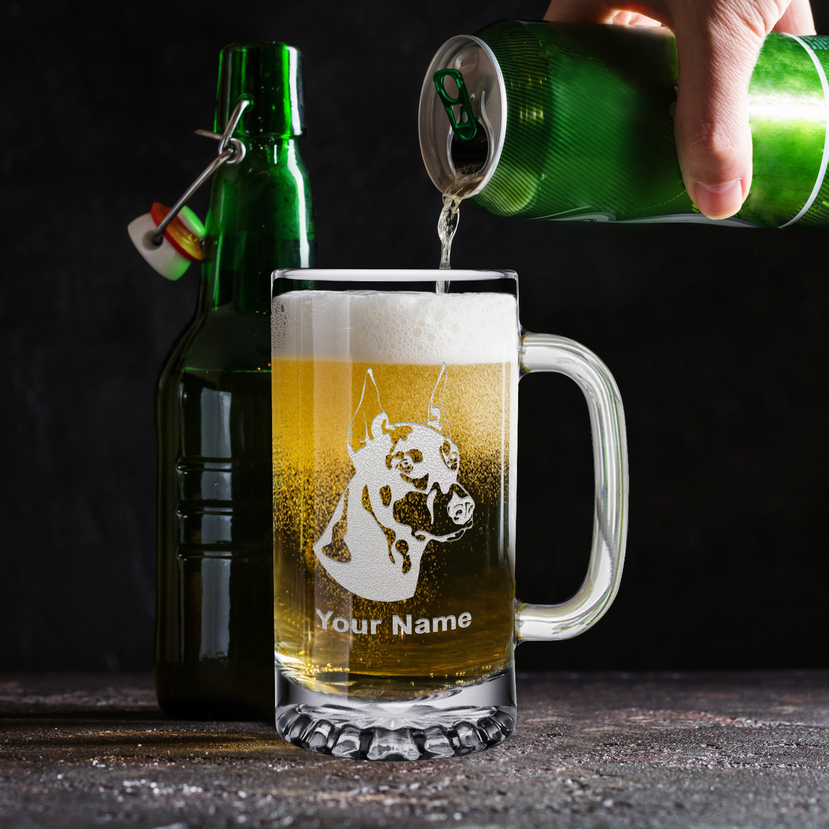 Personalized Doberman Pinscher Head 16 oz Beer Mug Glass