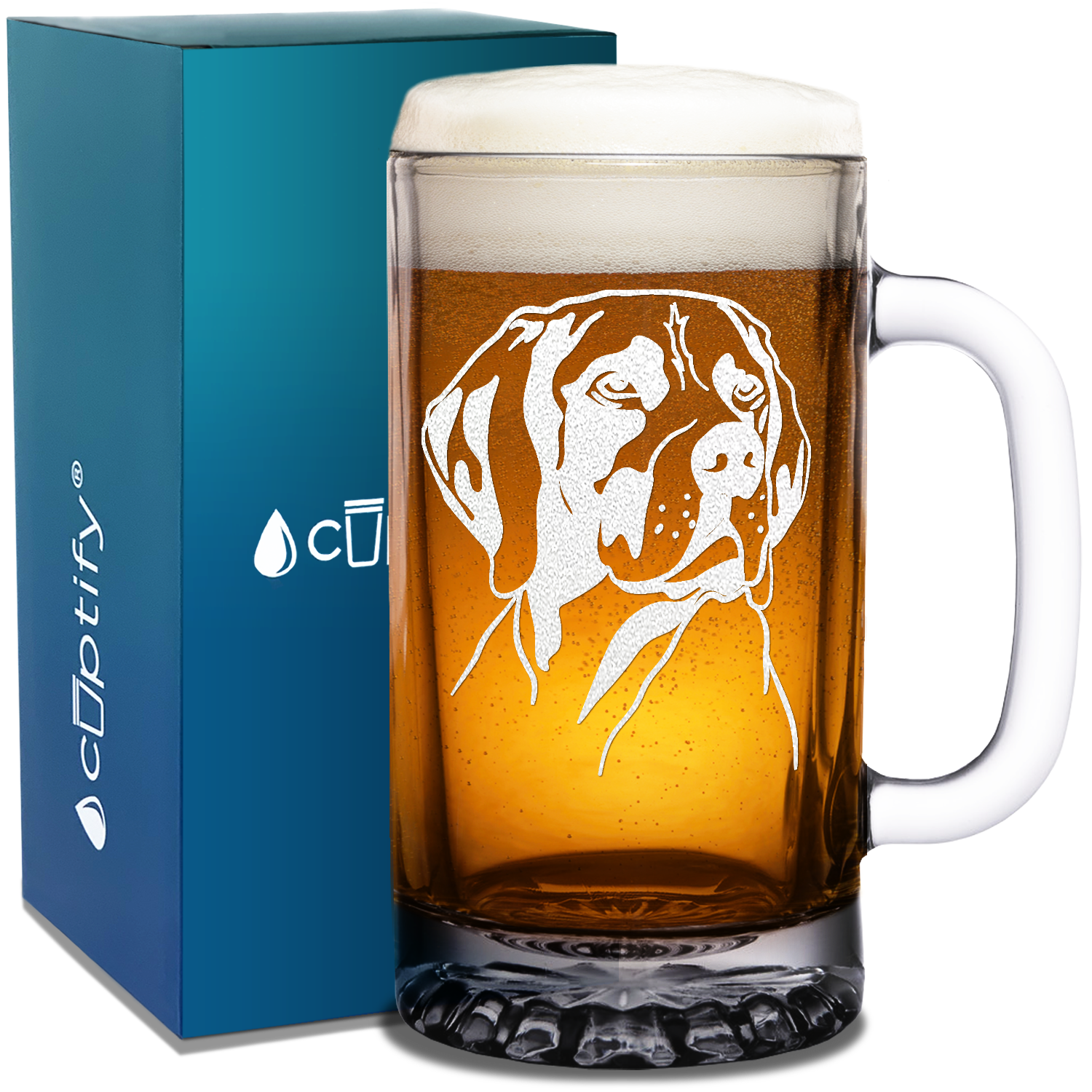 German Shorthaired Pointer Head 16 oz Beer Mug Glass