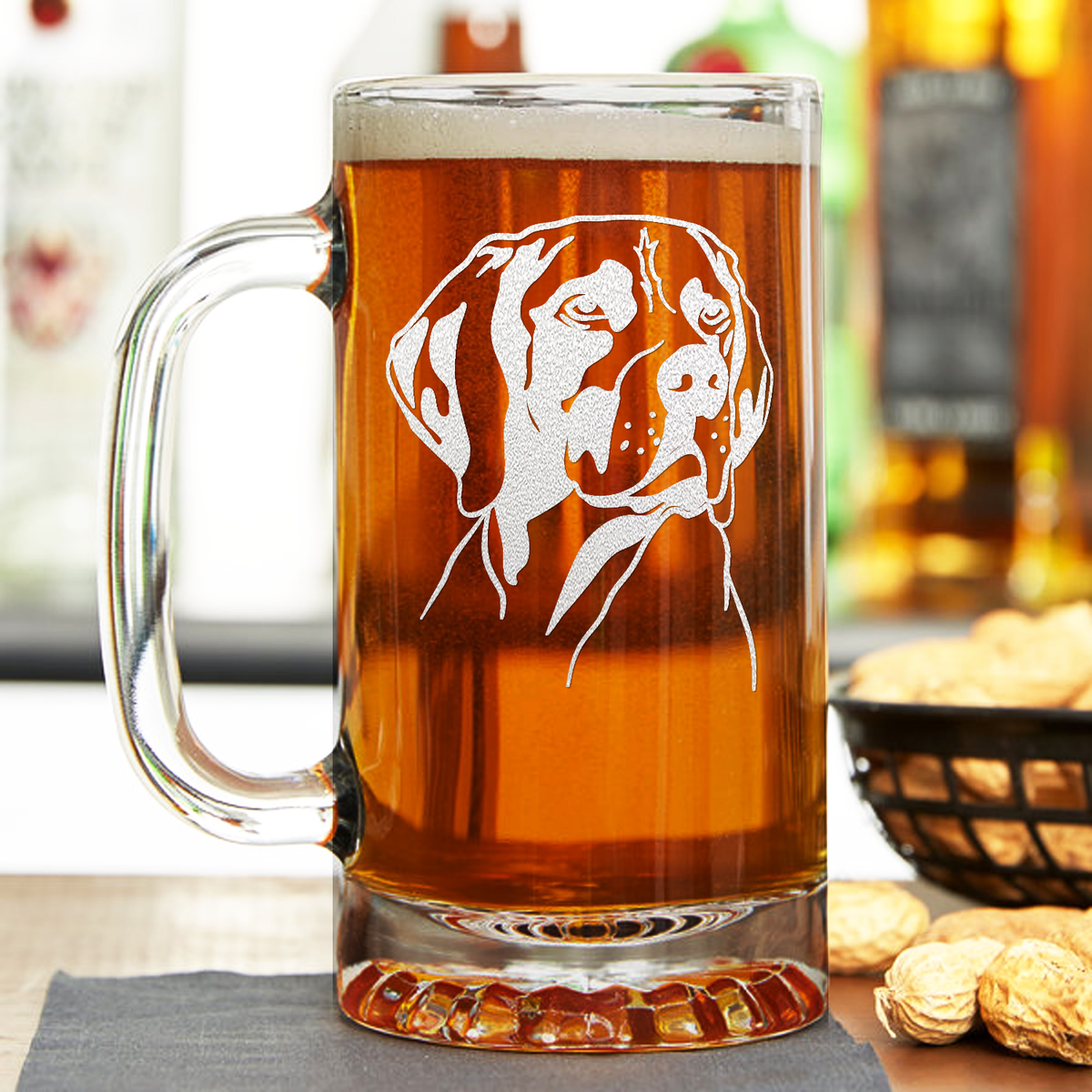 German Shorthaired Pointer Head 16 oz Beer Mug Glass