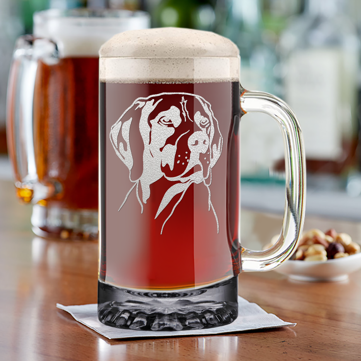 German Shorthaired Pointer Head 16 oz Beer Mug Glass