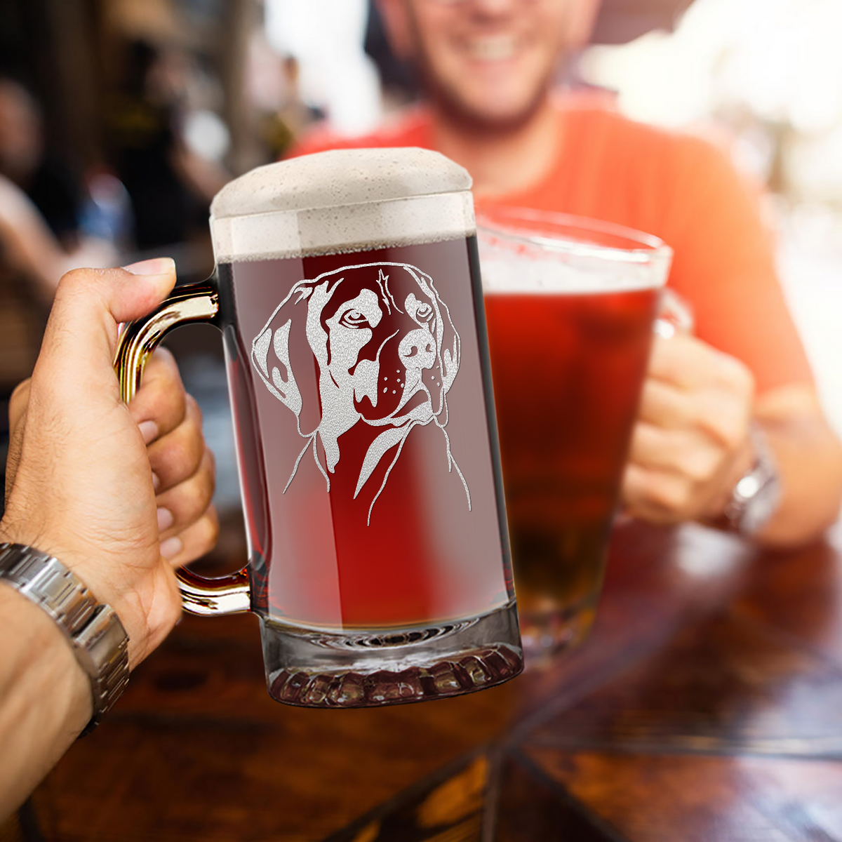 German Shorthaired Pointer Head 16 oz Beer Mug Glass