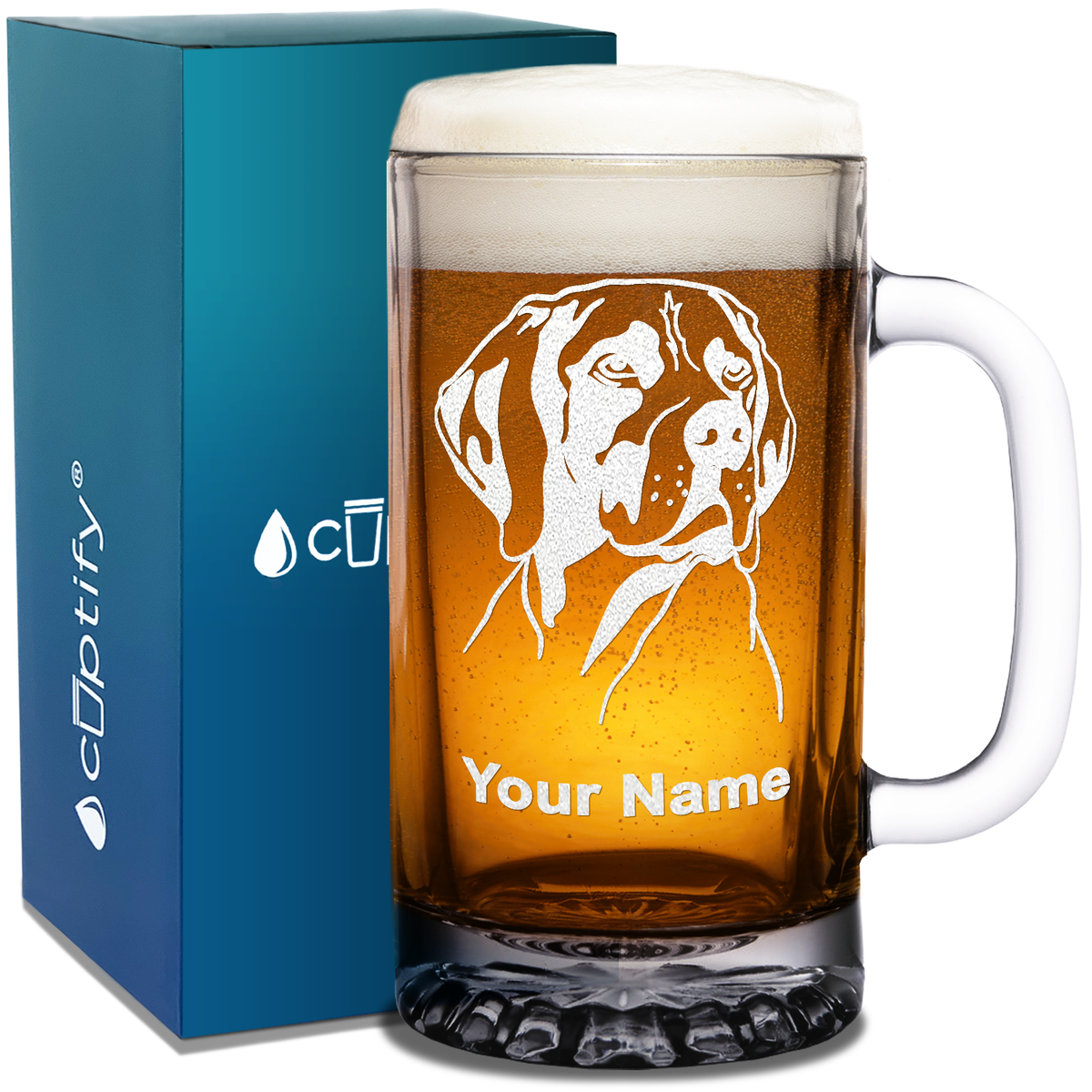 Personalized German Shorthaired Pointer Head 16 oz Beer Mug Glass