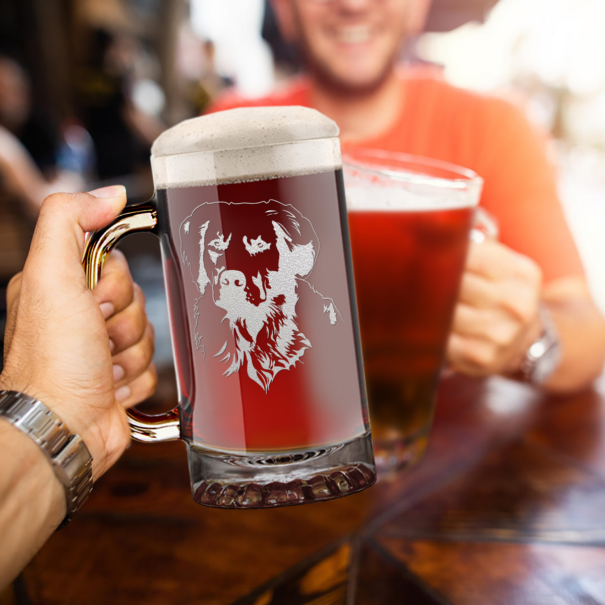 Golden Retriever Head 16 oz Beer Mug Glass