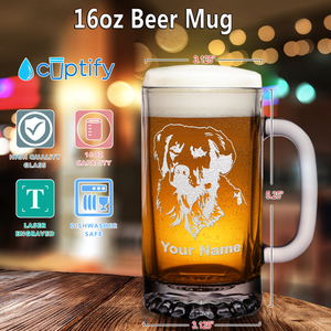 Personalized Golden Retriever Head 16 oz Beer Mug Glass