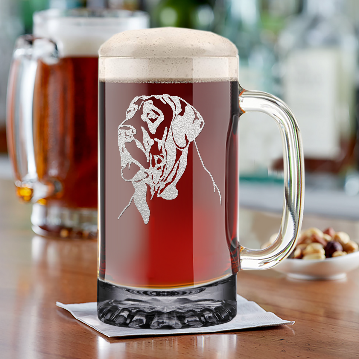 Great Dane Head 16 oz Beer Mug Glass