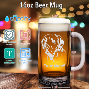 Personalized Labrador Head 16 oz Beer Mug Glass