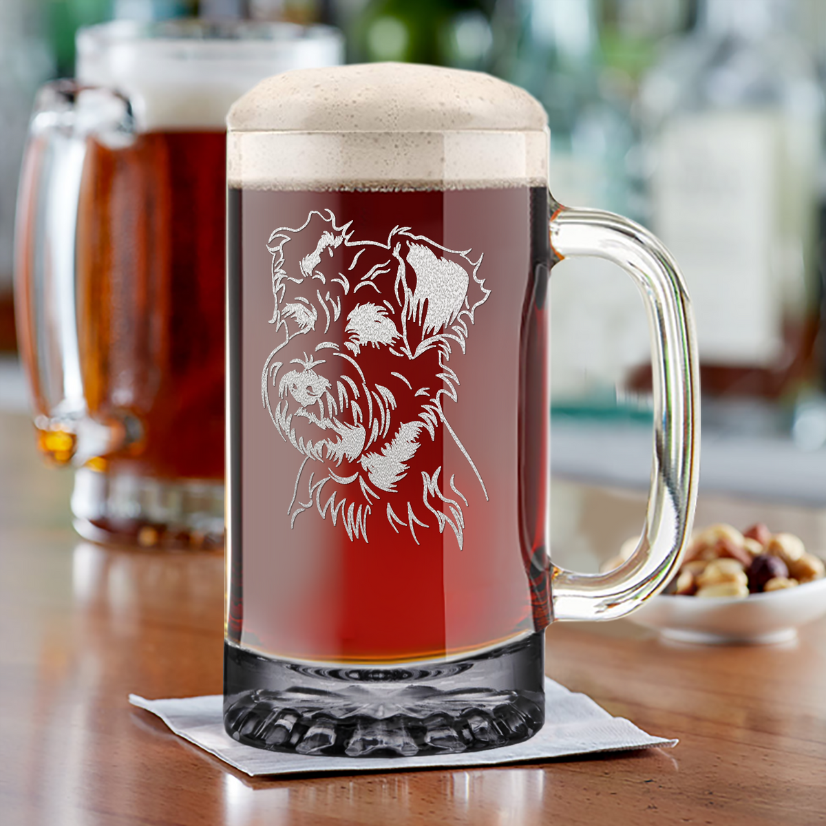 Miniature Schnauzer Head 16 oz Beer Mug Glass
