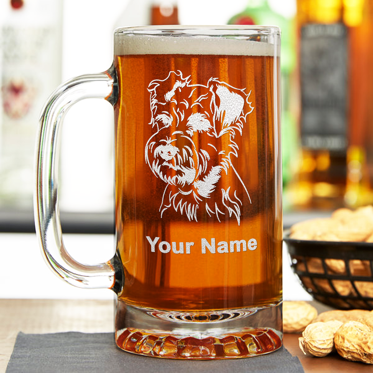 Personalized Miniature Schnauzer Head 16 oz Beer Mug Glass