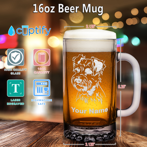 Personalized Miniature Schnauzer Head 16 oz Beer Mug Glass