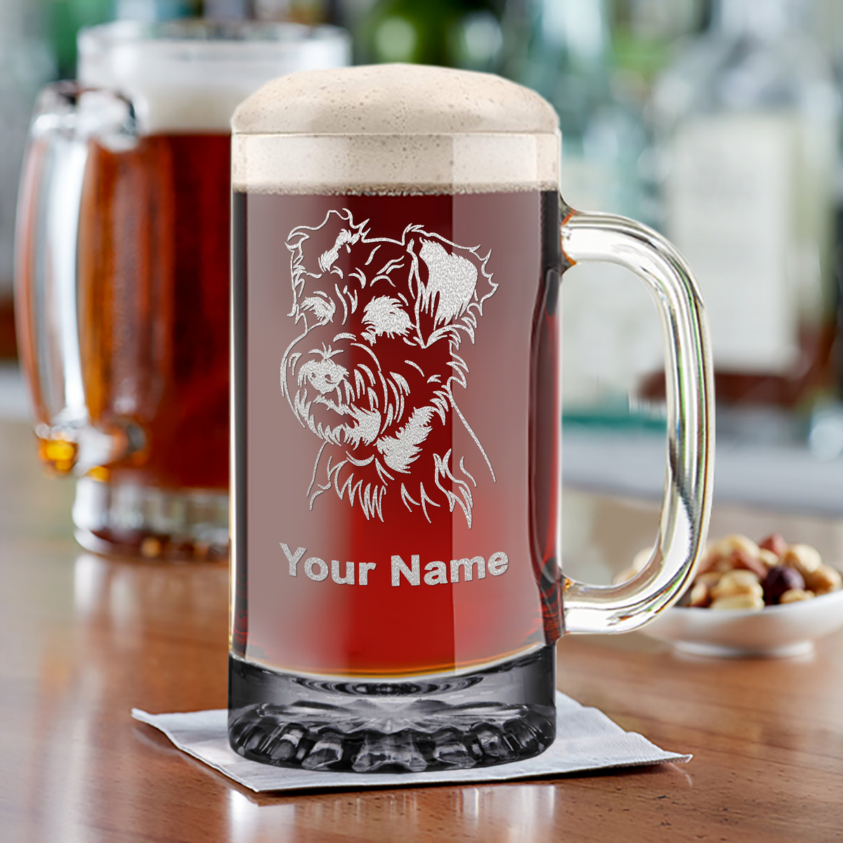 Personalized Miniature Schnauzer Head 16 oz Beer Mug Glass