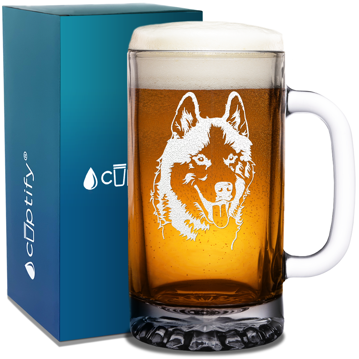 Siberian Huskie Head 16 oz Beer Mug Glass