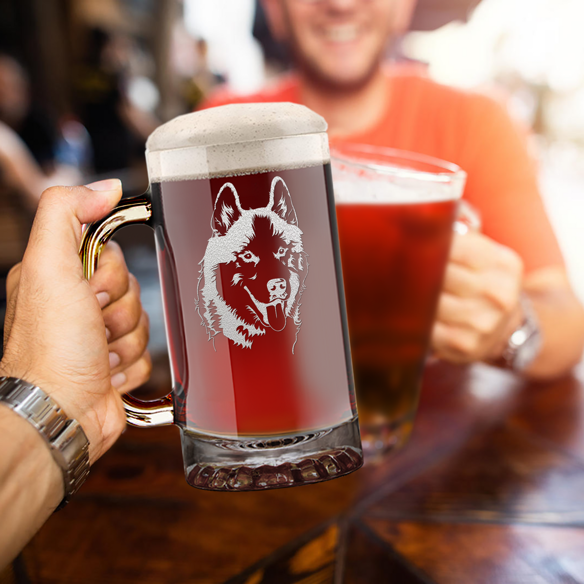 Siberian Huskie Head 16 oz Beer Mug Glass