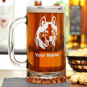 Personalized Siberian Huskie Head 16 oz Beer Mug Glass