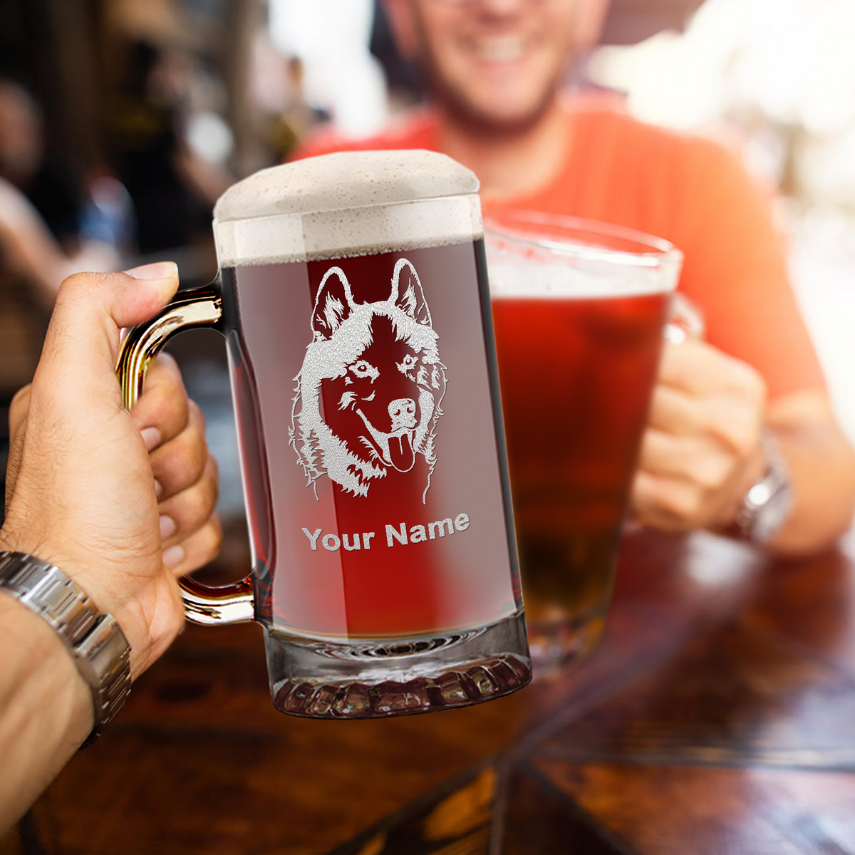 Personalized Siberian Huskie Head 16 oz Beer Mug Glass
