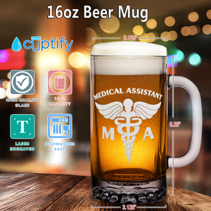 MA Medical Assistant 16 oz Beer Mug Glass