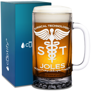 Personalized ST Surgical Technologist 16 oz Beer Mug Glass