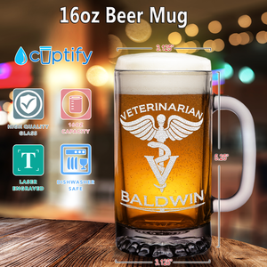 Personalized Veterinarian 16 oz Beer Mug Glass