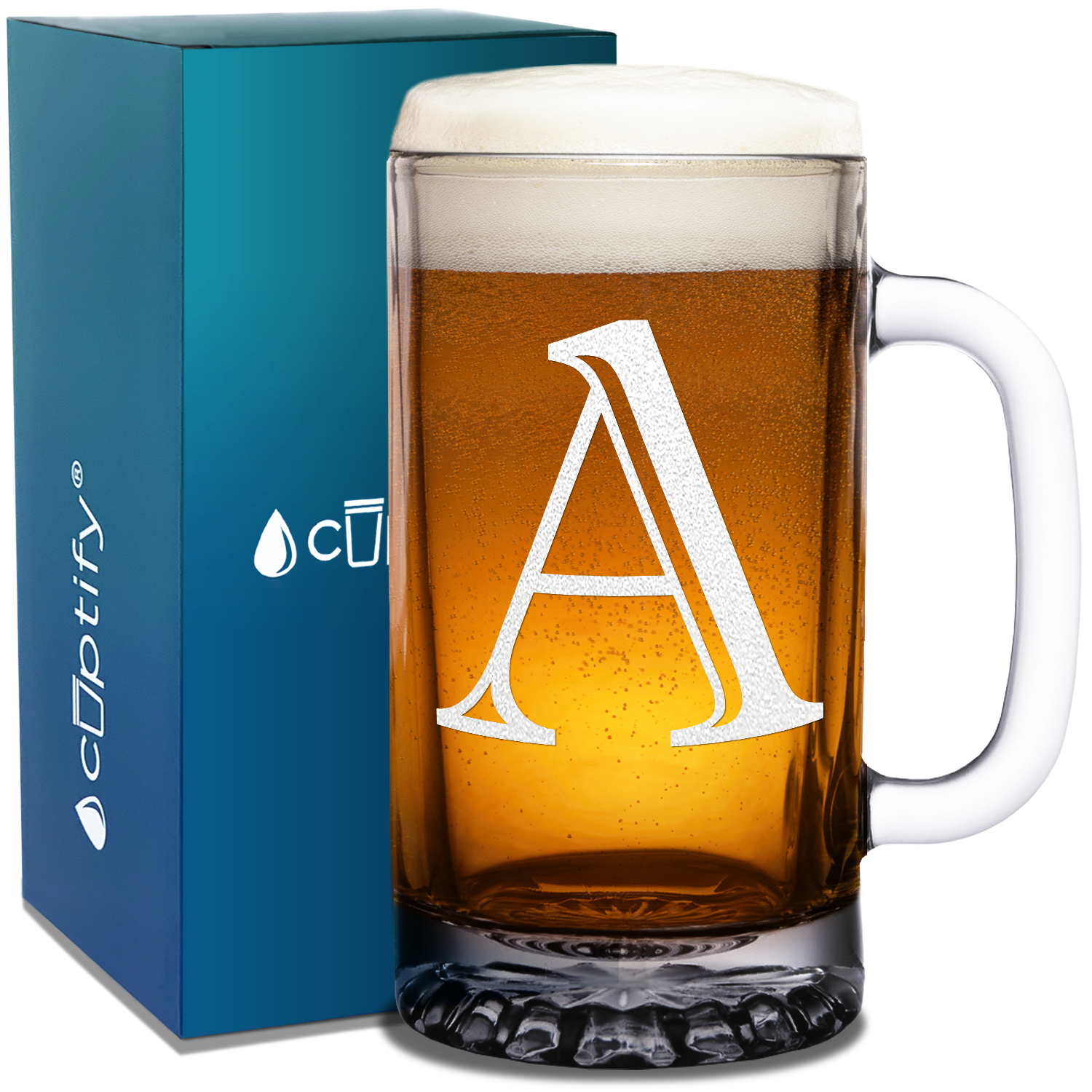  Monogram Initial Letter on 16 oz Beer Glass Mug