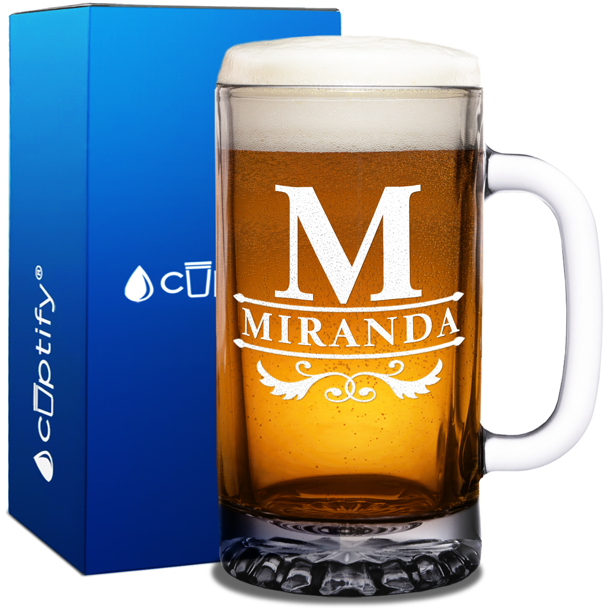 Personalized Initial Style Etched 16oz Beer Glass Mug