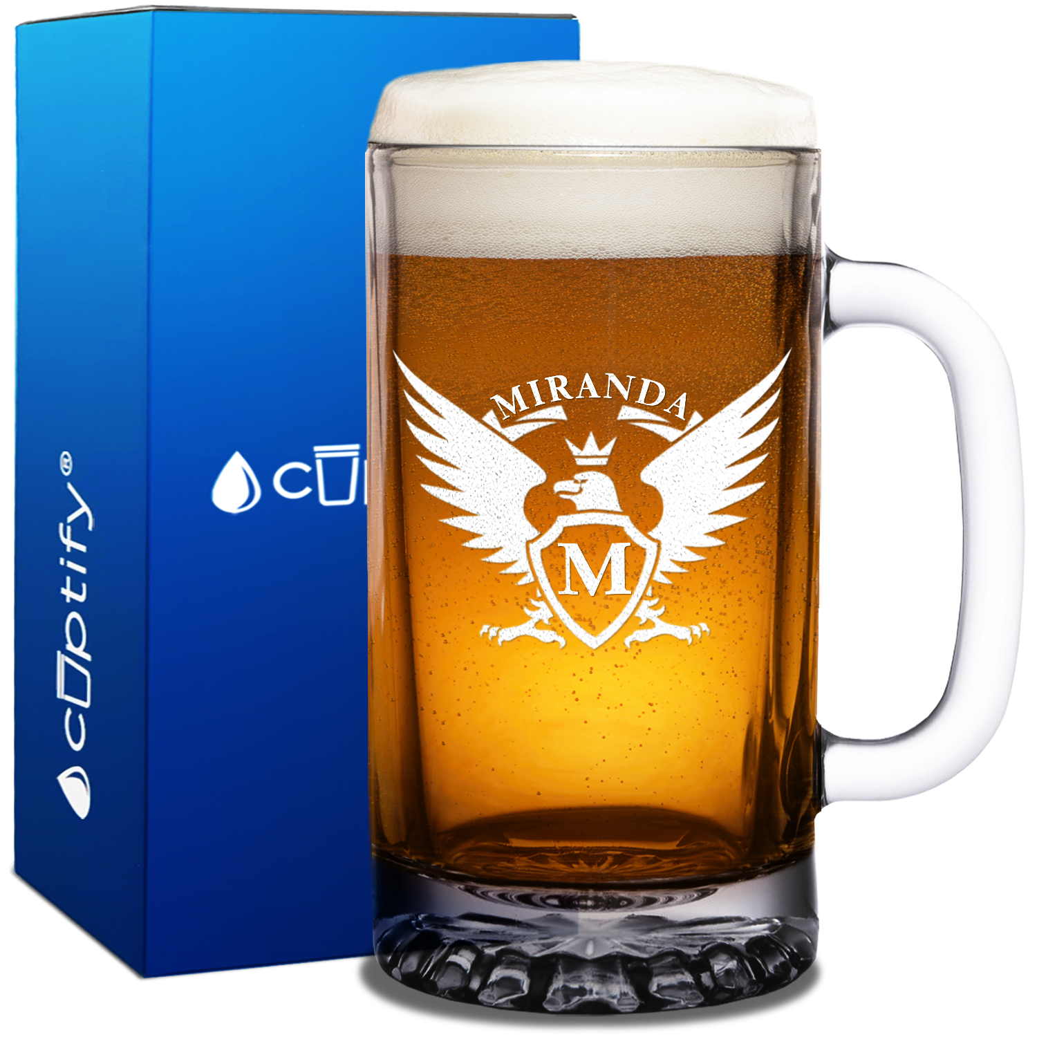 Personalized Eagle Etched 16oz Beer Glass Mug