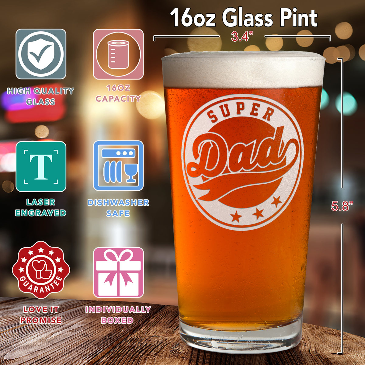 Super Dad Engraved Beer Pint Glass