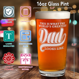 World's Greatest Dad Engraved Beer Pint Glass