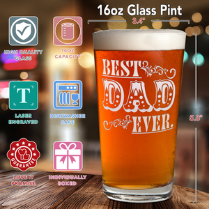 Best Dad Ever Engraved Beer Pint Glass