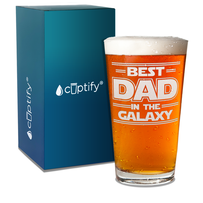 Best Dad In The Galaxy Engraved on 16oz Beer Pint Glass