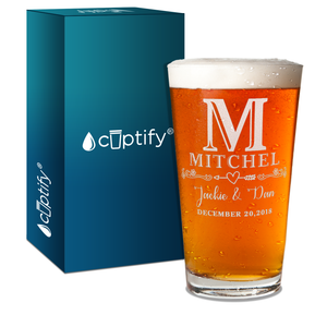 PersonalizedMonogram Initial and Name with Anniversary Date Laser Engraved Glass Pint