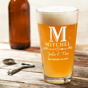 PersonalizedMonogram Initial and Name with Anniversary Date Laser Engraved Glass Pint