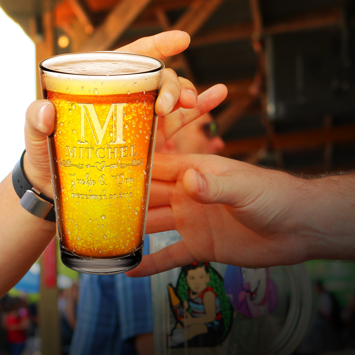 PersonalizedMonogram Initial and Name with Anniversary Date Laser Engraved Glass Pint
