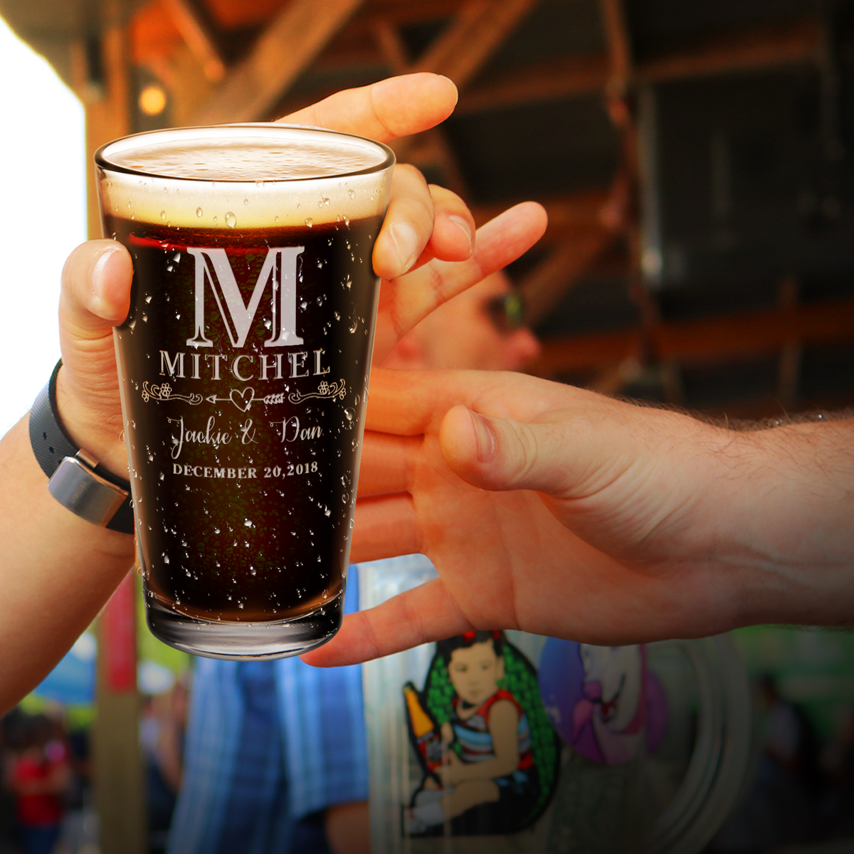 PersonalizedMonogram Initial and Name with Anniversary Date Laser Engraved Glass Pint