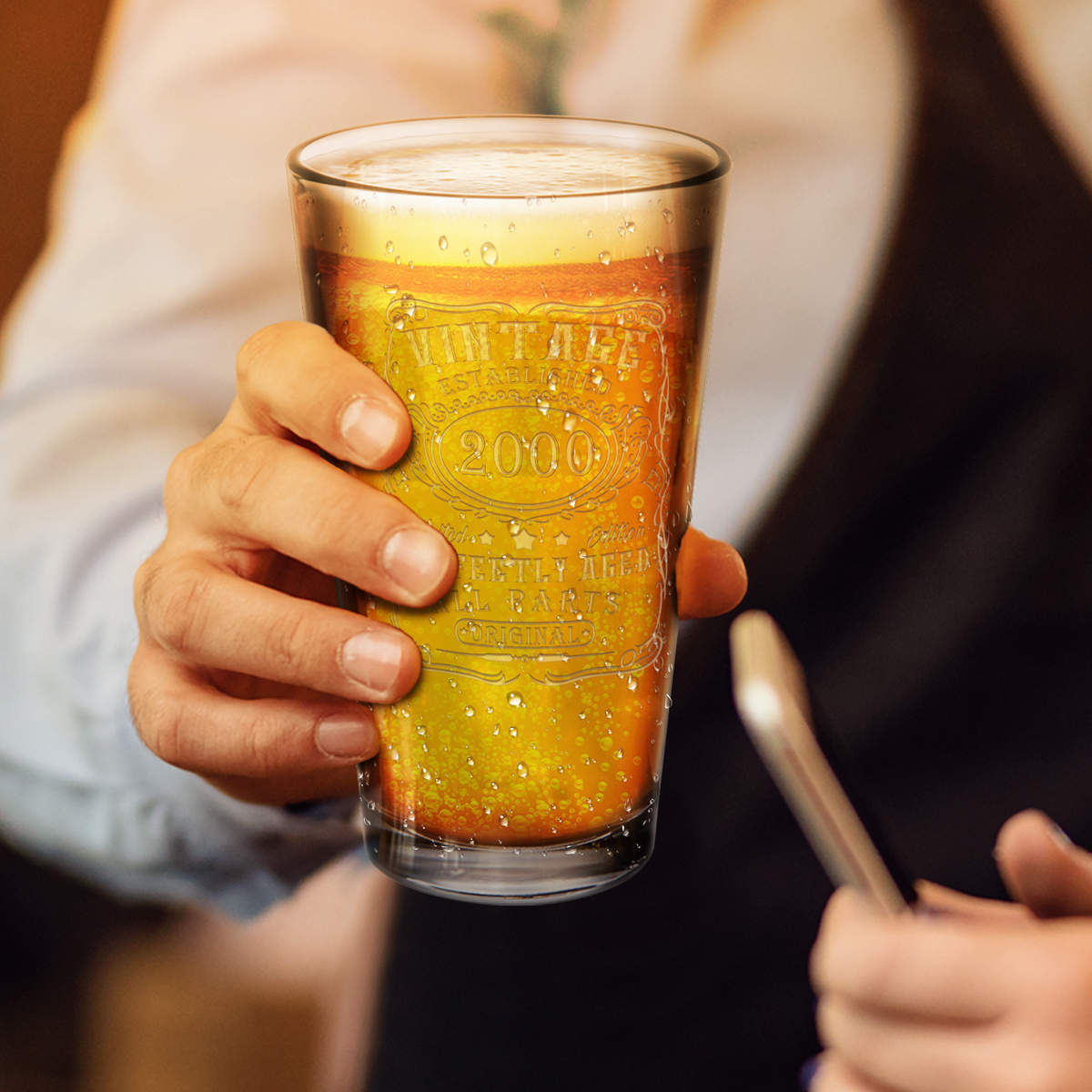 22nd Birthday Gift Vintage Established 2000 Glass Pint