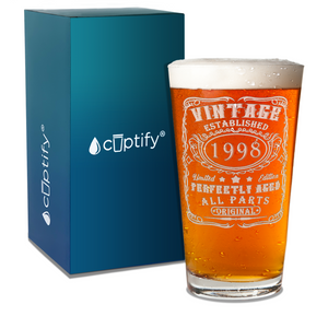 24th Birthday Gift Vintage Established 1998 Glass Pint
