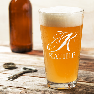 Personalized ScriptMonogram Initial and Name Laser Engraved Glass Pint