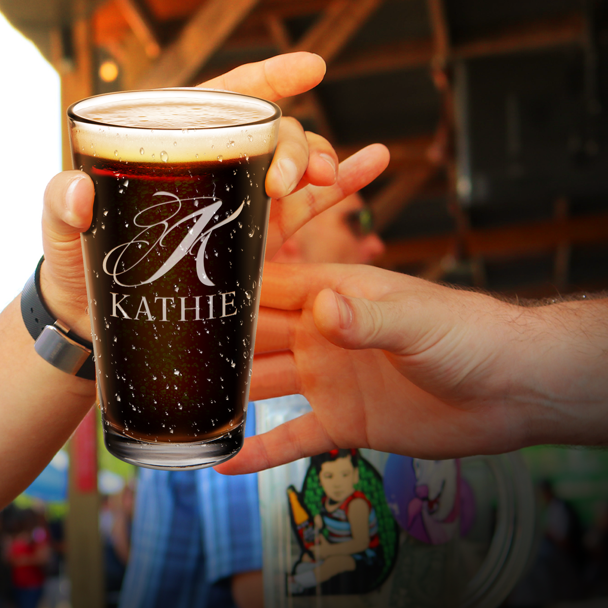 Personalized ScriptMonogram Initial and Name Laser Engraved Glass Pint