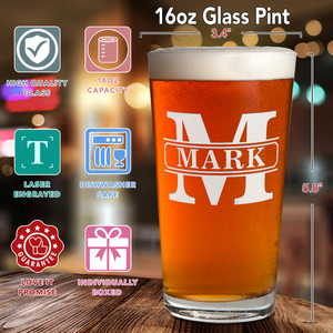 Personalized Vintage Block Laser Engraved Glass Pint