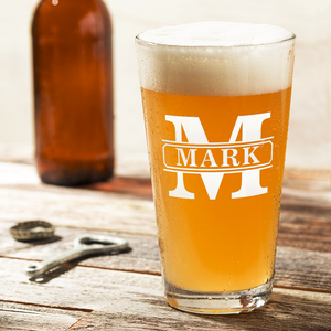 Personalized Vintage Block Laser Engraved Glass Pint